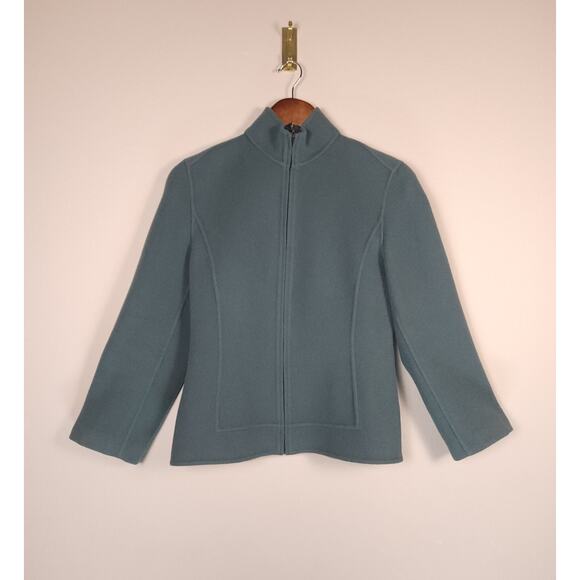 Linda Allard Ellen Tracy 100% Wool Jacket Size 2 Front Zip Teal Blue Green - Picture 7 of 8